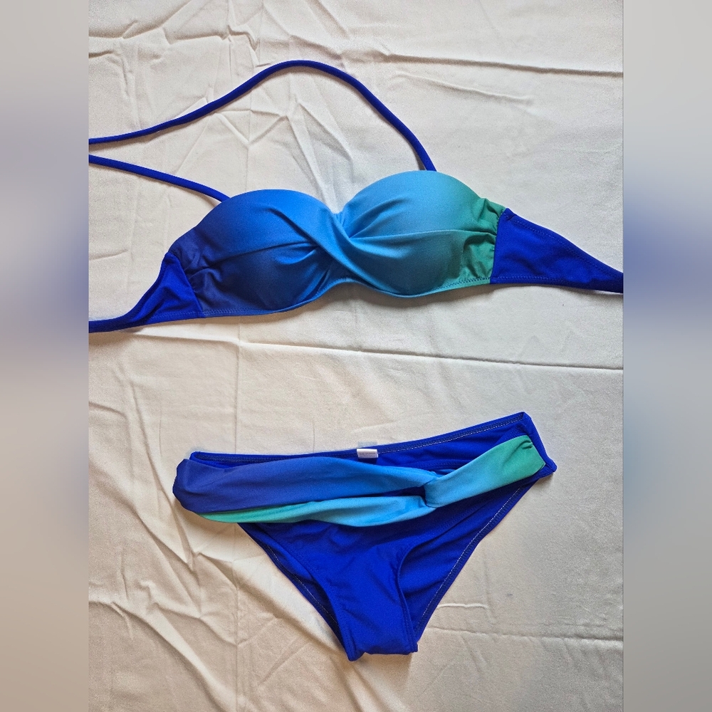 Blue and Green Women's Bikini Set Size Medium